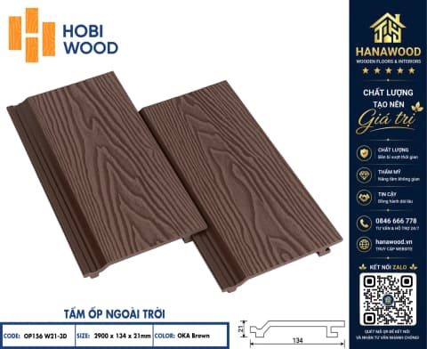 Tấm Ốp Gỗ Nhựa Ngoài Trời Hobi Wood OP156W21 Oka Brown màu nâu mộc mạc độ bền lâu dài