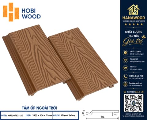 Tấm Ốp Gỗ Nhựa Ngoài Trời Hobi Wood OP156W21 Vibrant Yellow chống tia UV giữ màu siêu bền