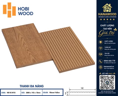 Thanh Lam Ngoài Trời Ốp Hàng Rào Hobiwood HB142W10 Vibrant Yellow tone tươi sáng chịu lực va đập