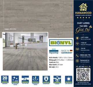 Sàn Gỗ Công Nghiệp Binyl Đức BN K392 Dày 12mm tone màu nâu Ocio chống mối mọt nứt nẻ