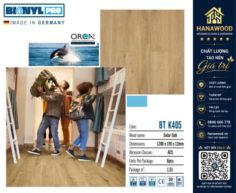 Sàn Gỗ Công Nghiệp Binyl BT K405 Cốt Đen Dày 12mm tone xám hiện đại cốt gỗ O.R.C siêu chịu nước