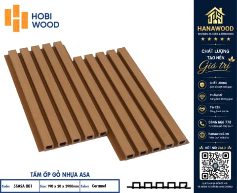 Lam 5 Sóng Ngoài Trời Phủ ASA Hobiwood 5SASA 001 Caramel phôi composite chịu nhiệt chống phai màu