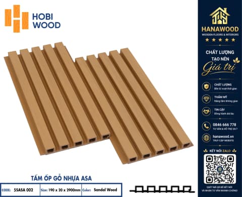 Tấm Ốp Lam 5 Sóng Phủ ASA Hobiwood 5SASA 002 Sandal Wood chống ngấm nước chịu va đập ngoài trời