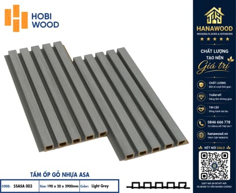 Tấm Ốp Lam Sóng Ngoài Trời Phủ ASA Hobiwood 5SASA 003 Light Grey hiện đại chống cong vênh nứt nẻ