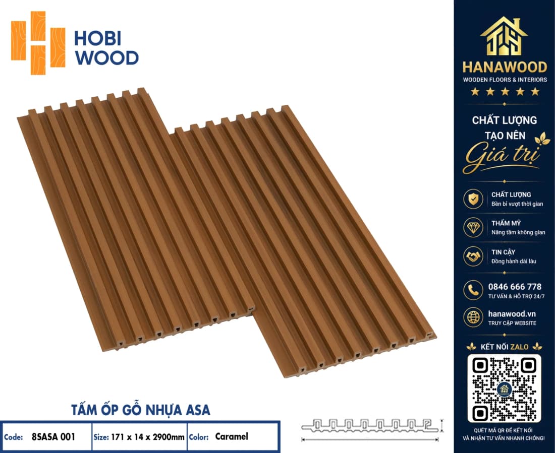 Tấm Lam Sóng Ngoài Trời Phủ ASA Hobiwood 8SASA001 Caramel kết cấu 8 sóng chịu lực vượt trội