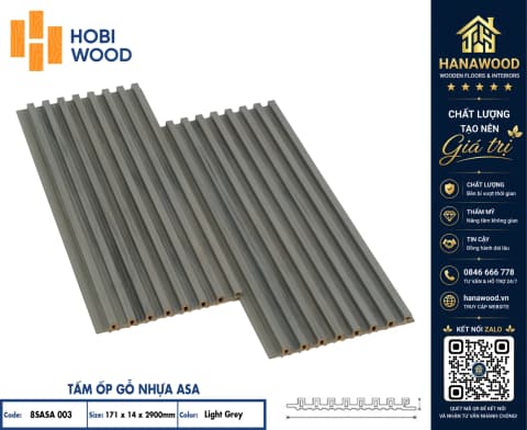Lam 8 Sóng Ngoài Trời ASA Hobi Wood 8SASA 003 Light Grey tone xám sáng chống bám bẩn dễ lau chùi