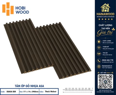 Lam Sóng Ngoài Trời Phủ ASA Hobiwood 8SASA004 Titack Walnut phôi nhựa ASA chịu mọi thời tiết