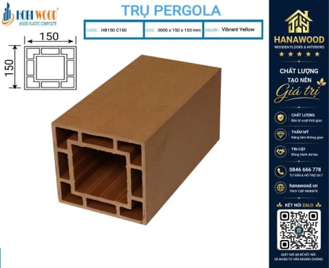 Lam Trụ Pergola Gỗ Nhựa Ngoài Trời Hobiwood HB150C150 Vibrant Yellow phủ lớp UV chống phai màu