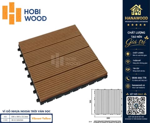 Vỉ Gỗ Nhựa Ngoài Trời Hobi Wood Vân Sọc Vibrant Yellow