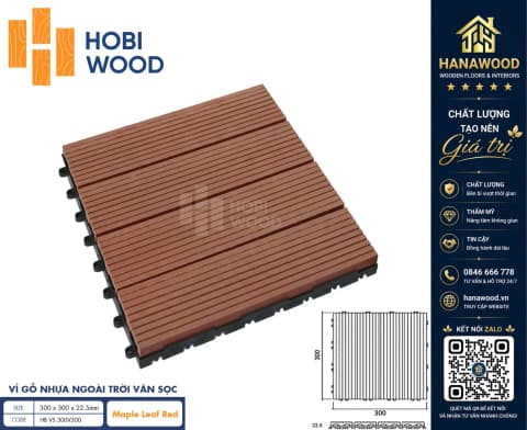 Vỉ Gỗ Nhựa Ngoài Trời Hobi Wood Vân Sọc Maple-Leaf Red