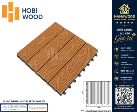 Vỉ Gỗ Nhựa Ngoài Trời Hobi Wood Vân 3D Vibrant Yellow