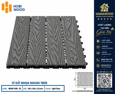Vỉ Gỗ Nhựa Ngoài Trời Hobi Wood Vân 3D Light Grey (Màu Xám Nhạt / Ghi Sáng)