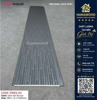 Tấm Panel Tôn Xốp Galawood 16mm Vân Đá Sọc Xám PNDS-02