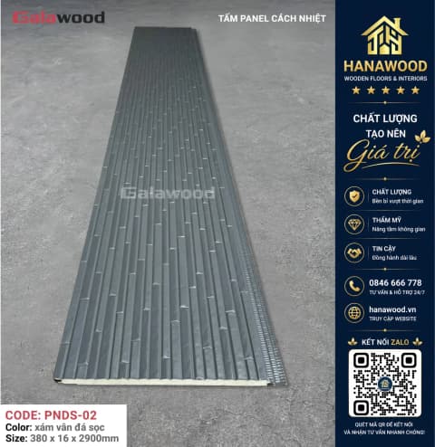 Tấm Panel Tôn Xốp Galawood 16mm Vân Đá Sọc Xám PNDS-02