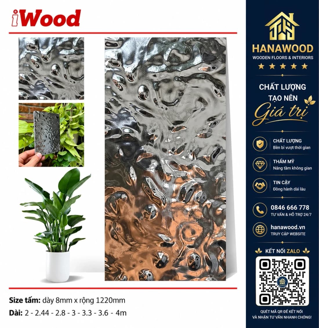 Tấm Ốp Tường Than Tre iWood Film Sóng Nước Bạc