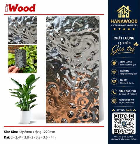 Tấm Ốp Tường Than Tre iWood Film Sóng Nước Bạc
