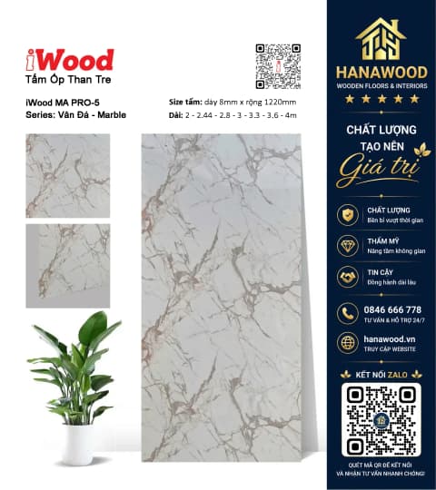 Tấm Ốp Đa Năng Sợi Than Tre iWood MA PRO-5 Vân Đá Hồng Nâu
