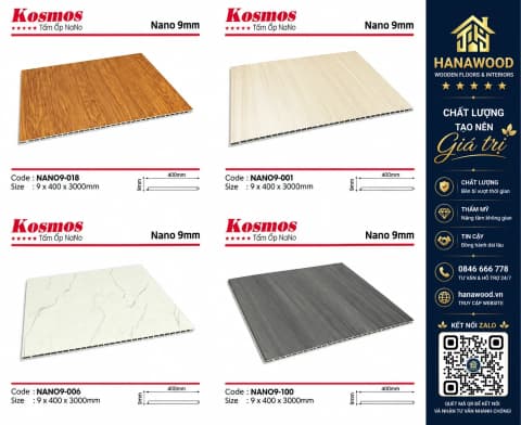 Tấm Nhựa Nano Ốp Tường Ốp Trần Giả Gỗ Kosmos 9mm