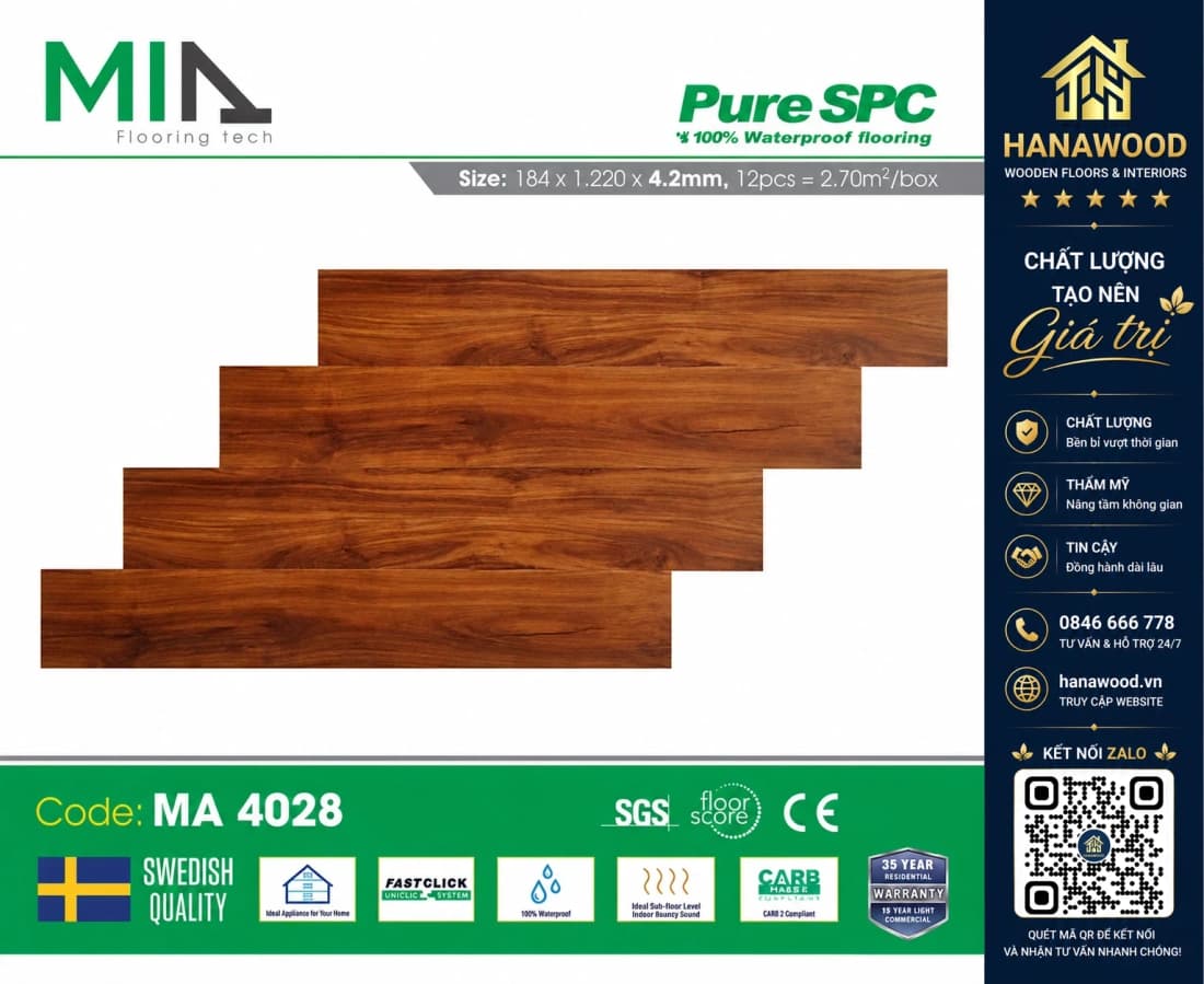 Sàn Nhựa Hèm Khóa MIA Giả Vân Gỗ MA 4028 Dày 4.2mm