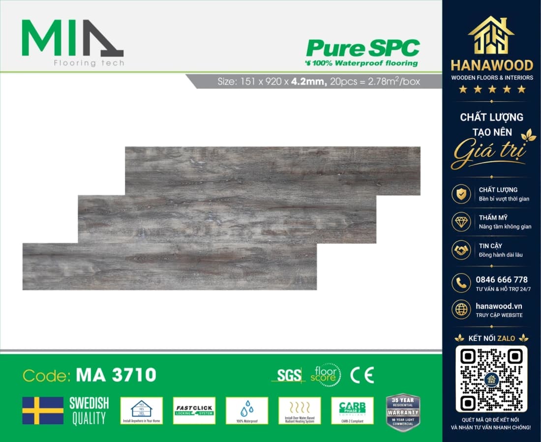 Sàn Nhựa Hèm Khóa MIA Giả Vân Gỗ MA 3710 Dày 4.2mm