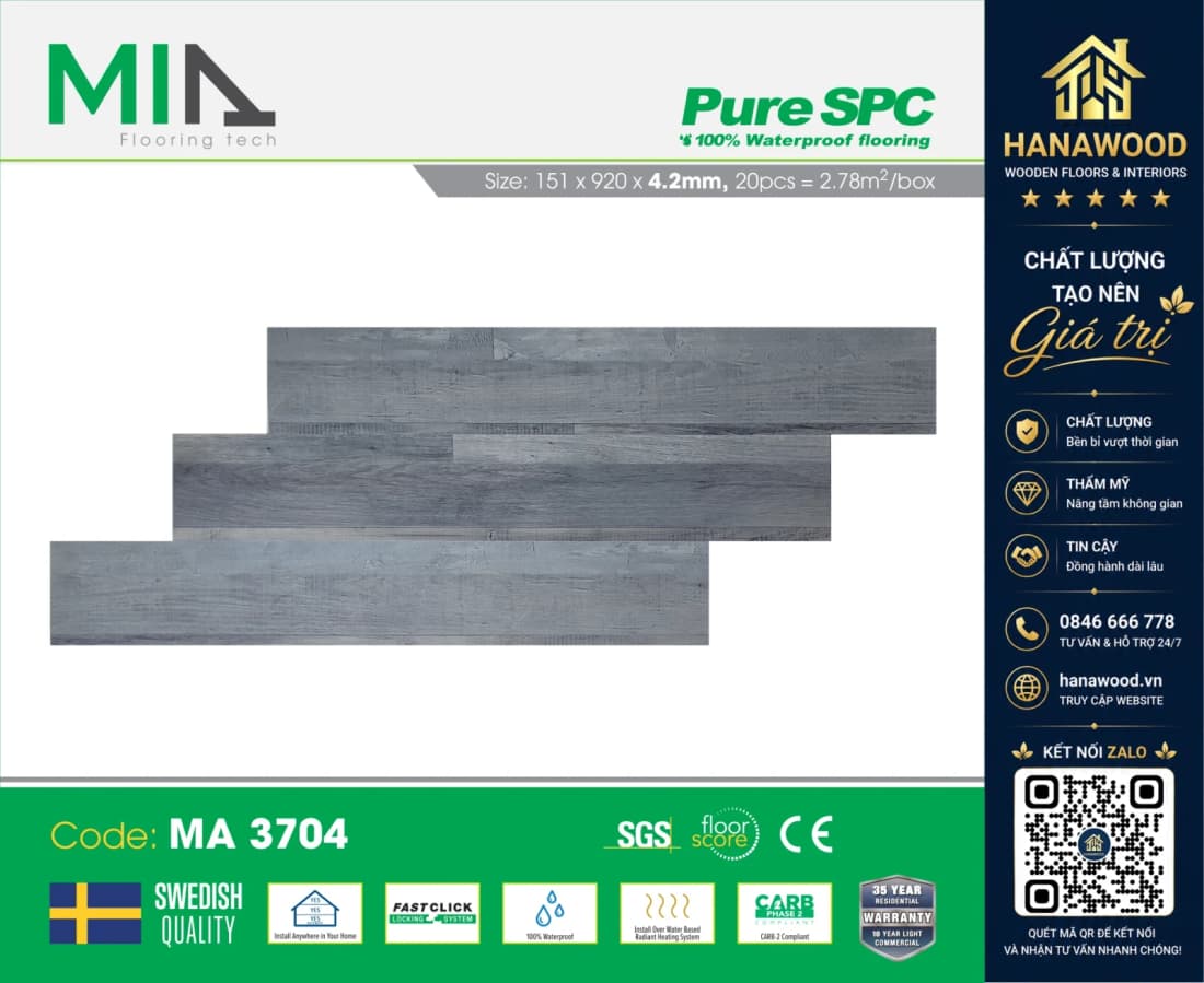 Sàn Nhựa Hèm Khóa MIA Giả Vân Gỗ MA 3704 Dày 4.2mm