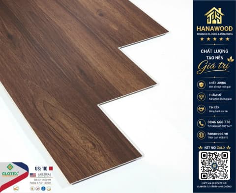 Sàn Nhựa Hèm Khóa Giả Gỗ Glotex Có Đế Cao Su US110