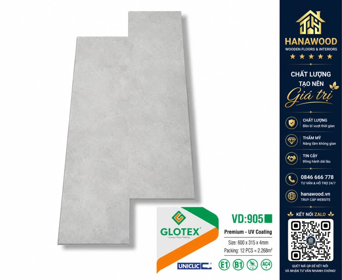 Sàn Nhựa Hèm Khóa Giả Bê Tông, Giả Vân Đá Glotex VD905