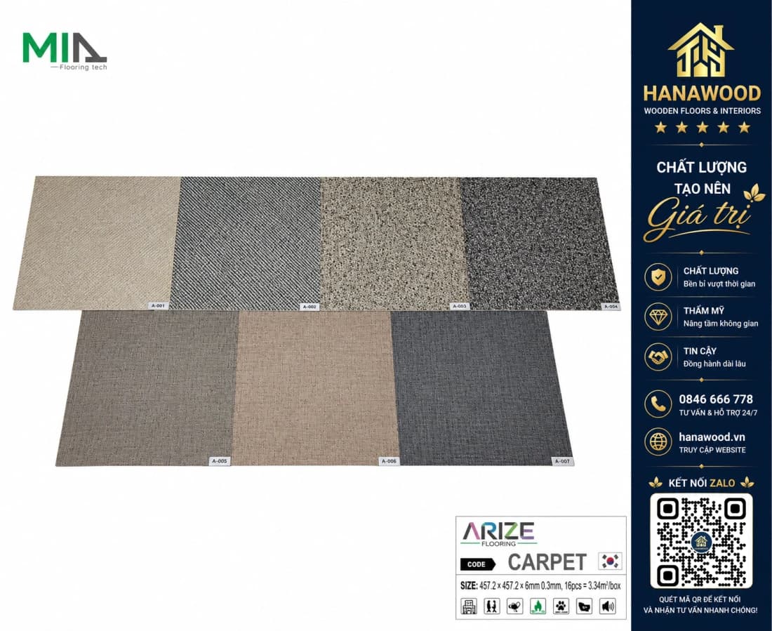 Sàn Nhựa Dán Keo Giả Vân Thảm Arize 3mm