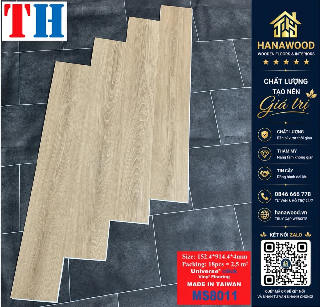 Sàn Nhựa Giả Gỗ Hèm Khóa Universe HS8011 Dày 4mm