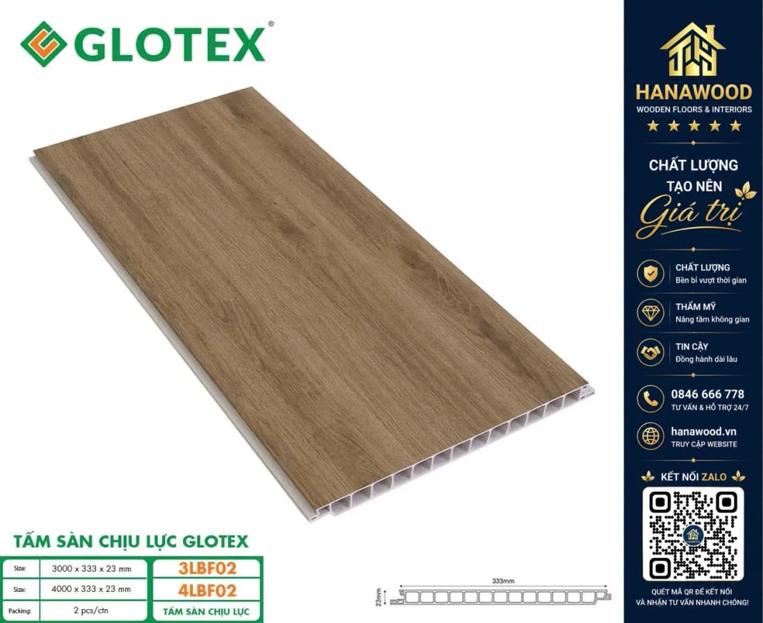 Sàn Nhựa Chịu Lực Gác Lửng Glotex 4LBF02 Vân Nâu 4M