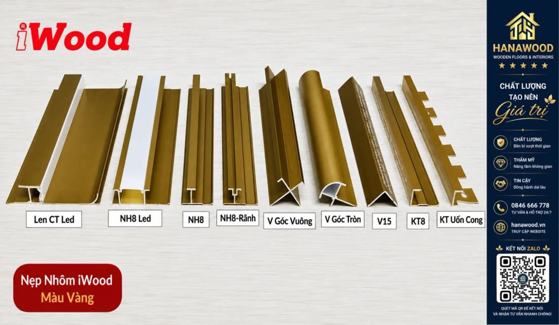 Phụ Kiện Nẹp Nhôm Ốp Tấm Than Tre iWood Màu Vàng