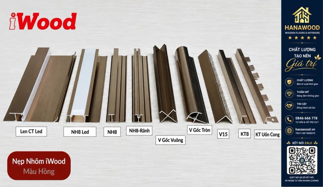 Phụ Kiện Nẹp Nhôm Ốp Tấm Than Tre iWood Màu Hồng