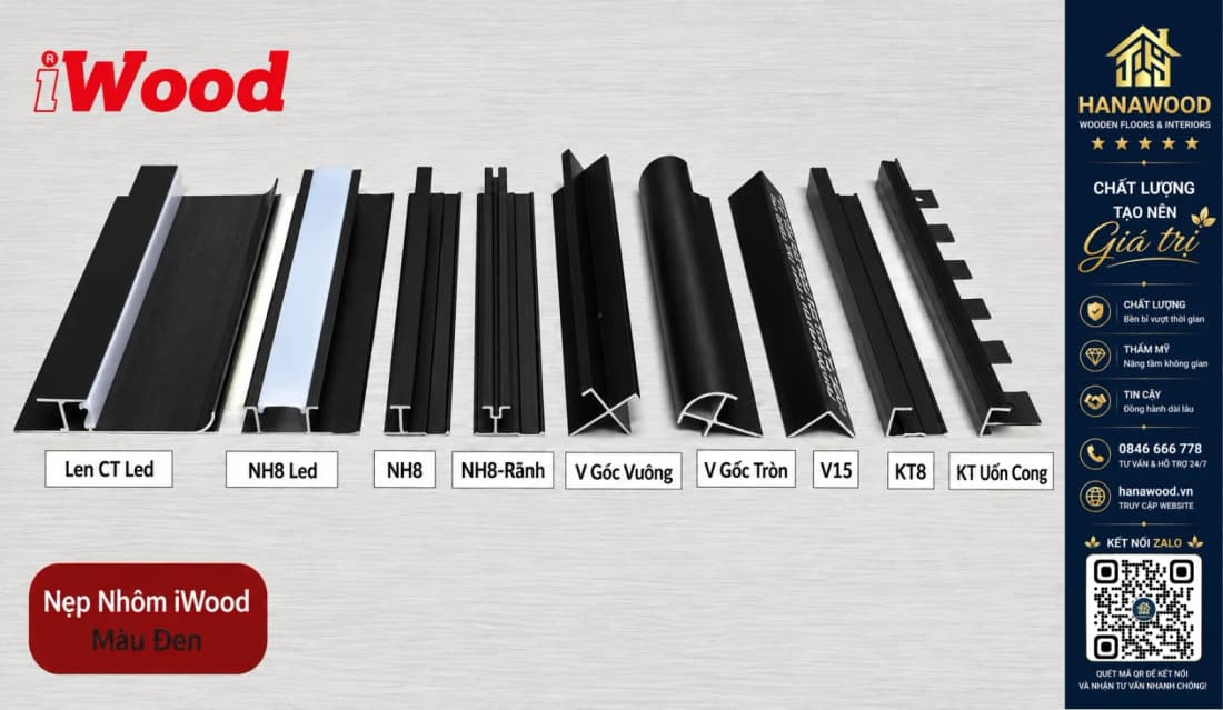 Phụ Kiện Nẹp Nhôm Ốp Tấm Than Tre iWood Màu Đen