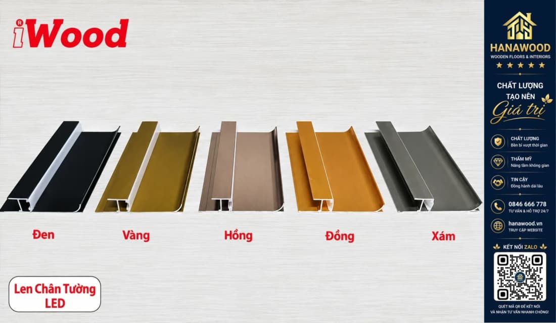 Nẹp Nhôm Len Chân Tường LED Ốp Tấm Than Tre Iwood