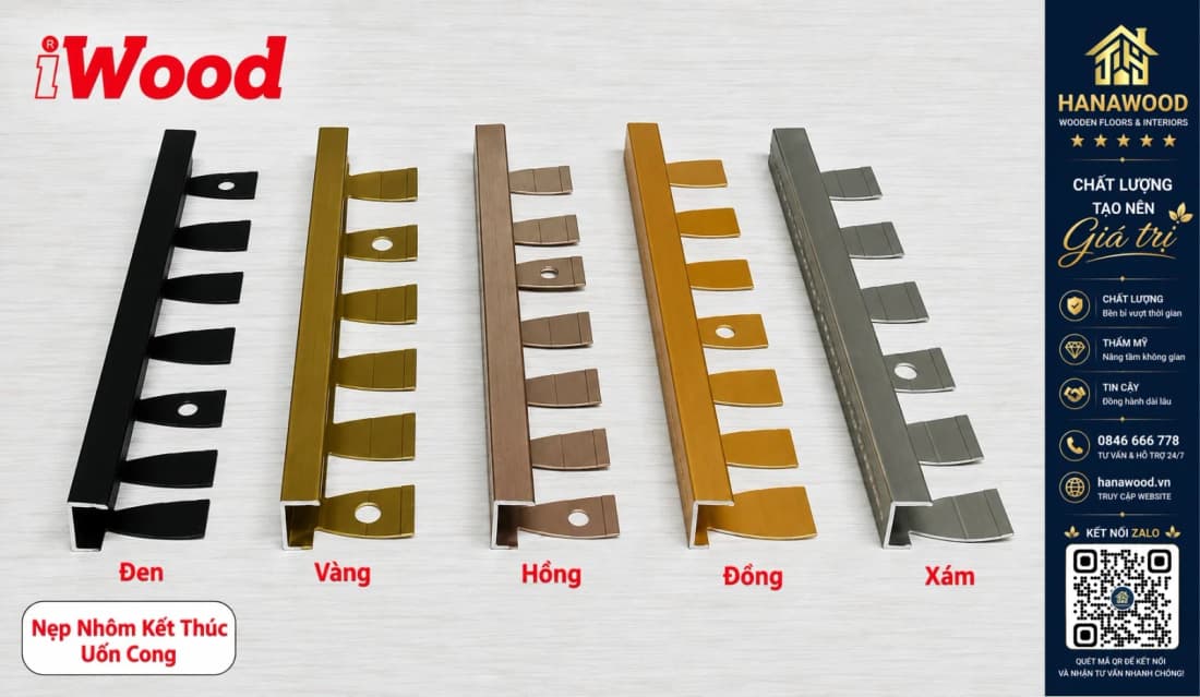 Nẹp Nhôm Kết Thúc Uốn Cong Tấm Than Tre iWood