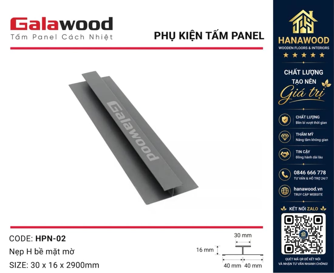 Nẹp H Rãnh Nối Tấm Cách Nhiệt Panel HPN-02 Màu Xám
