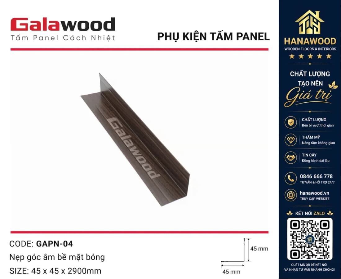 Nẹp Góc Trong Trang Trí Tấm Cách Nhiệt Panel GAPN-04 Màu Nâu Walnut