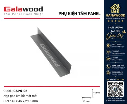 Nẹp Góc Trong Trang Trí Tấm Cách Nhiệt Panel GAPN-02 Màu Xám