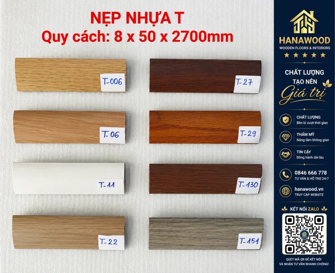 Nẹp Chữ T Nối Sàn Gỗ 8mm, 12mm