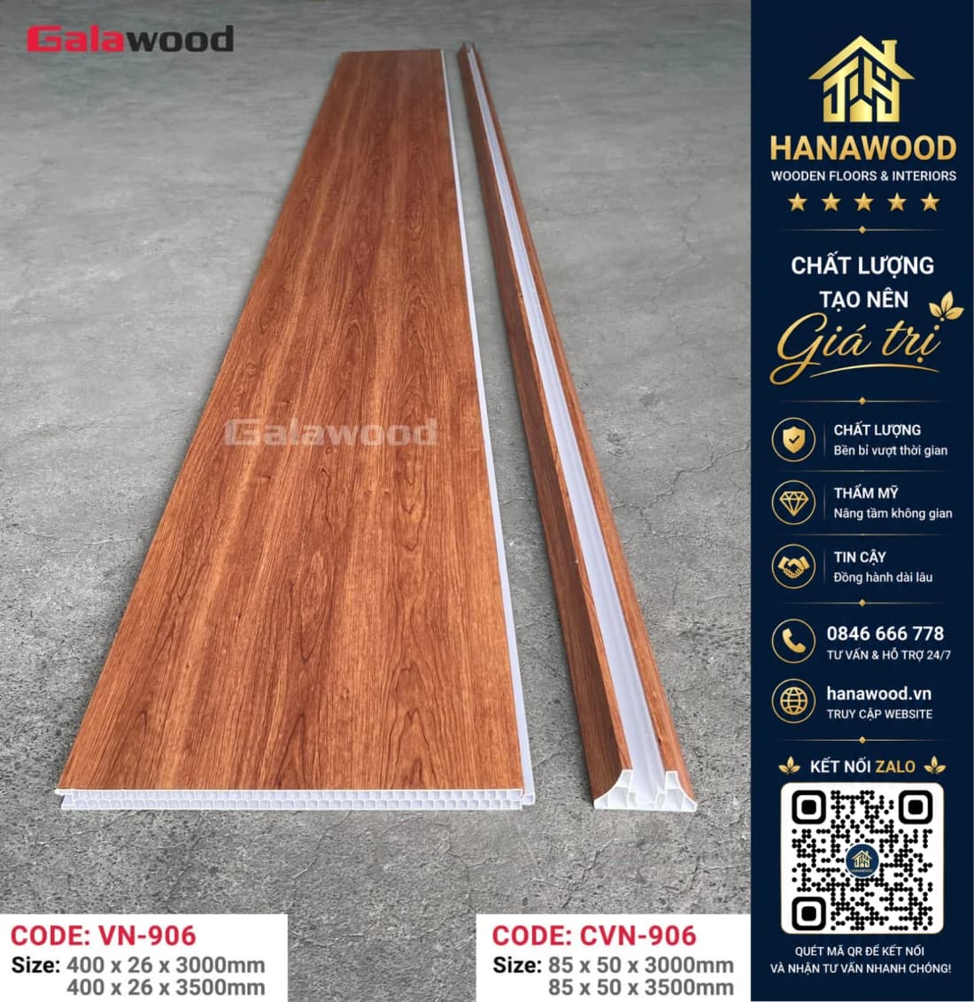 Bộ Vách Ngăn Phòng Nhựa Giả Gỗ Galawood VN906