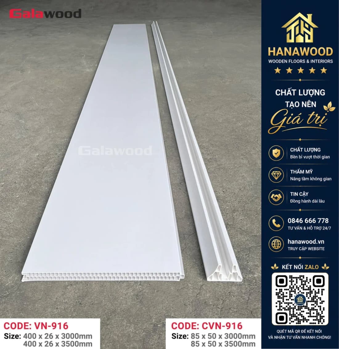 Bộ Vách Ngăn Phòng 2 Mặt PVC Trắng Trơn Galawood VN916