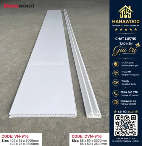 Bộ Vách Ngăn Phòng 2 Mặt PVC Trắng Trơn Galawood VN916