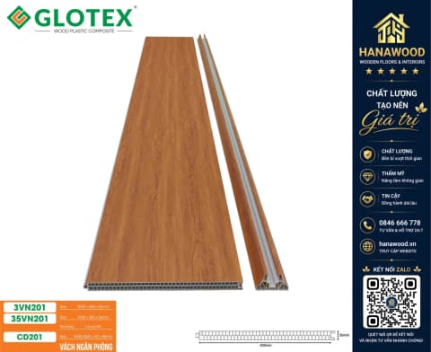 Bộ Vách Ngăn Phòng Ngủ 2 Mặt Nhựa Giả Gỗ Glotex VN201