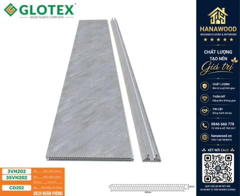 Bộ Vách Ngăn Phòng Khách 2 Mặt Nhựa Giả Bê Tông Glotex VN202