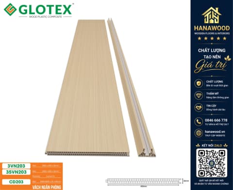 Bộ Vách Ngăn Phòng 2 Mặt Nhựa PVC Giả Gỗ Glotex VN203