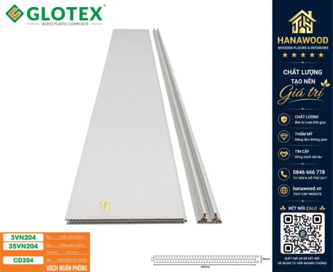 Bộ Vách Ngăn Phòng 2 Mặt PVC Trắng Trơn Glotex VN204