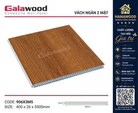 Tấm Vách Ngăn Phòng Ngủ Nhựa Giả Gỗ Galawood VN-906X3M5