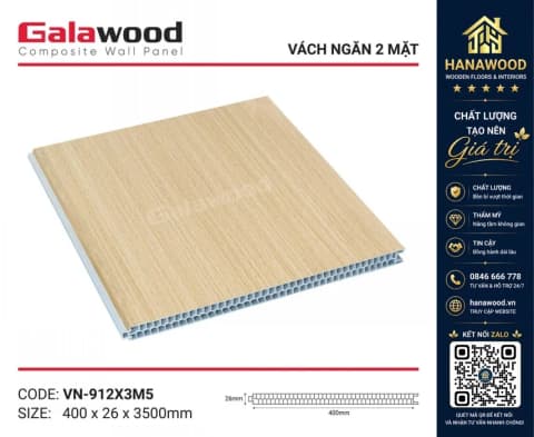 Tấm Vách Ngăn 2 Mặt PVC Giả Gỗ Galawood VN-912X3M5