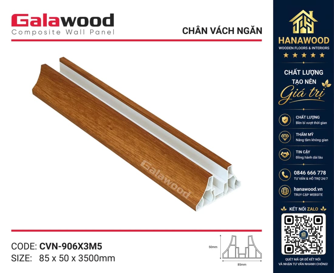 Chân Đế Vách Ngăn Phòng Khách Nhựa Giả Gỗ Galawood CVN-906X3M5