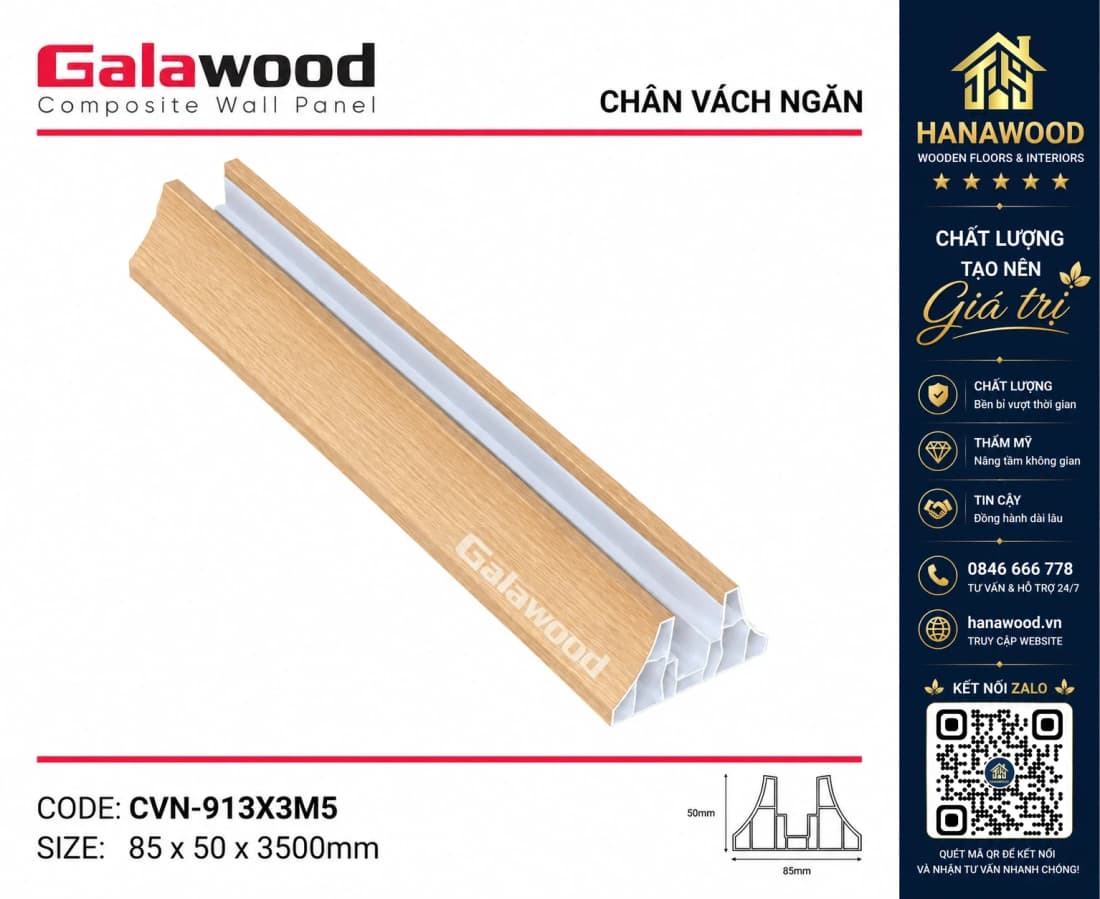 Chân Đế Vách Ngăn 2 Mặt Giả Gỗ Ngăn Phòng Galawood CVN-913X3M5